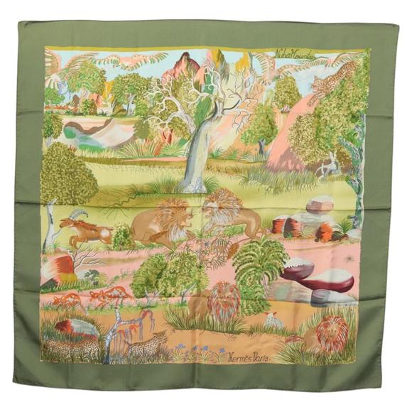 HERMES Carre 90 Scarf Nuba Mountain Silk Green Auth ki5655 - Picture 1 of 16